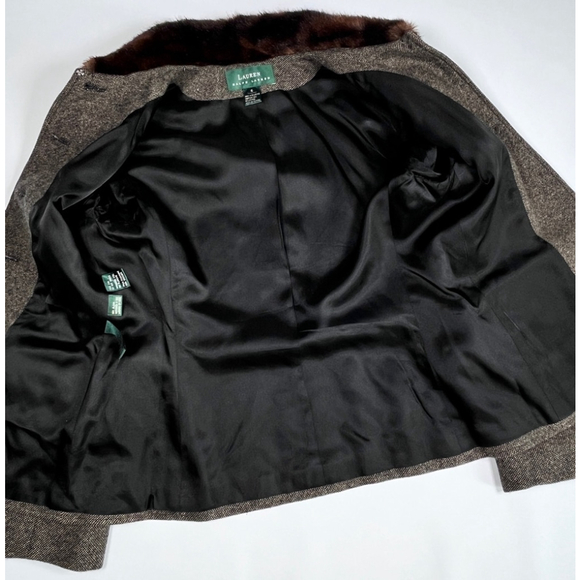 Get Lauren Ralph Lauren Womens Blazer Lambs Wool Faux Fur Collar Brown Size 6 - Picture 7 of 11